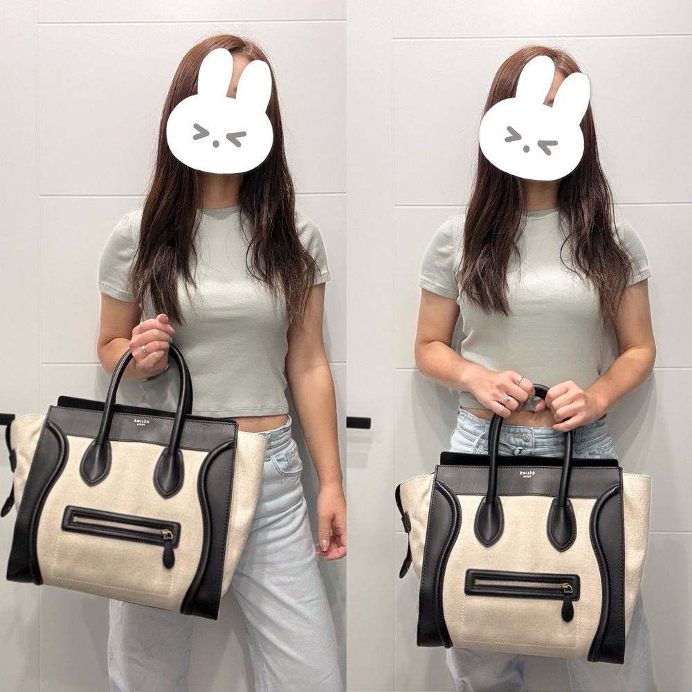 Authentic Celine Canvas and calfskin leather mini luggage tote